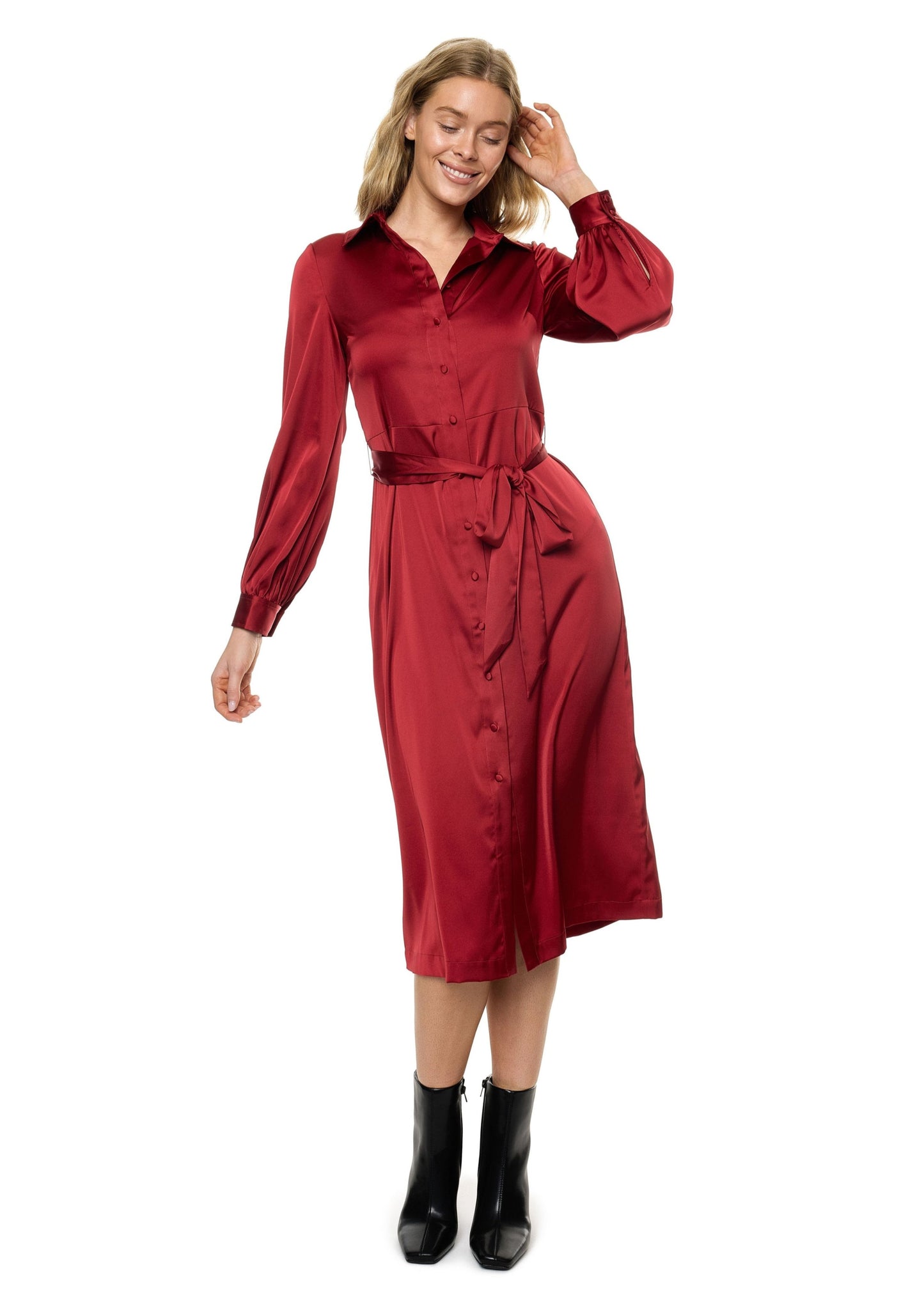 Button Down Long Sleeve Shirt Dress ( Solid )