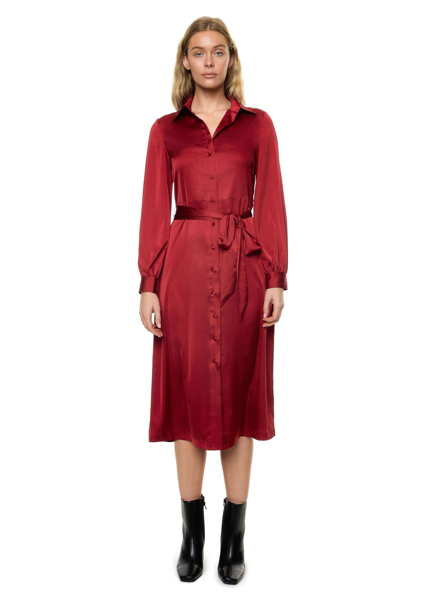 Button Down Long Sleeve Shirt Dress ( Solid )