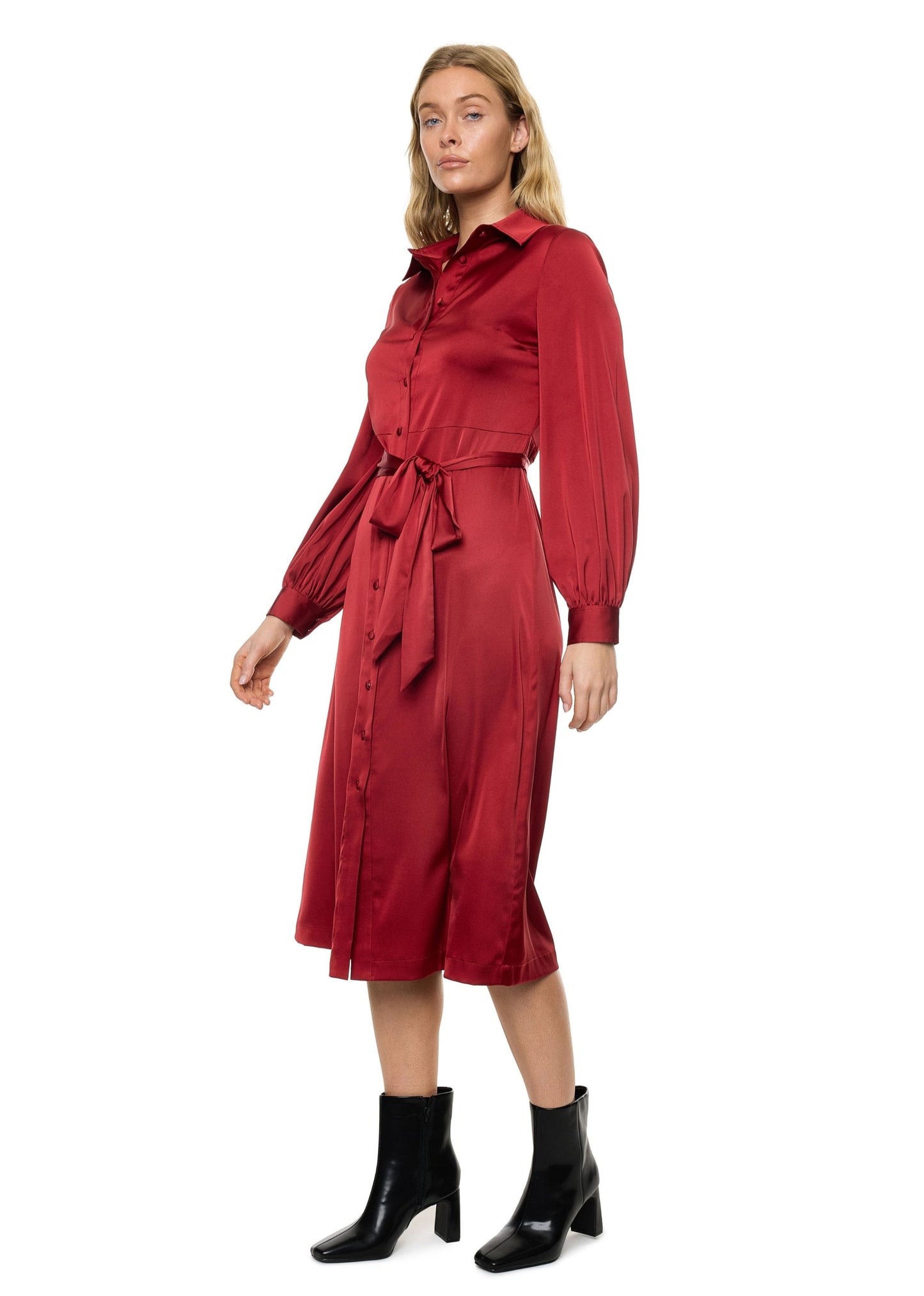 Button Down Long Sleeve Shirt Dress ( Solid )