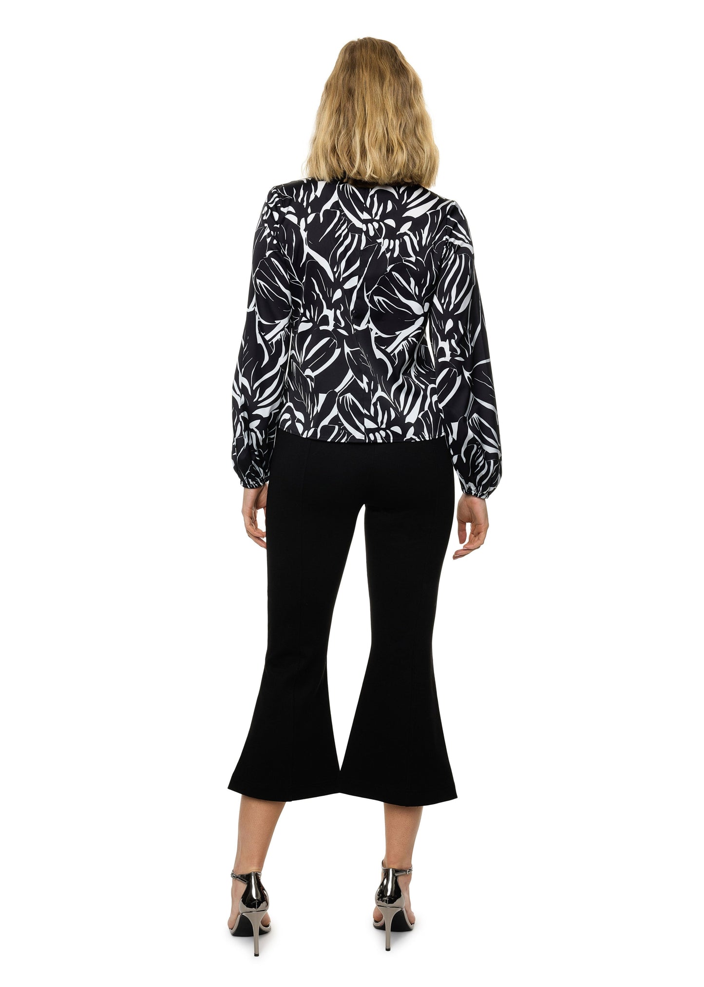 Draped Mock Neck Long Sleeve Shirt ( Print )