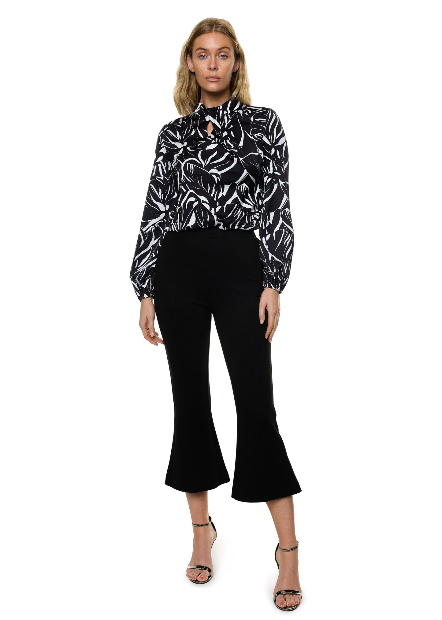 Draped Mock Neck Long Sleeve Shirt ( Print )