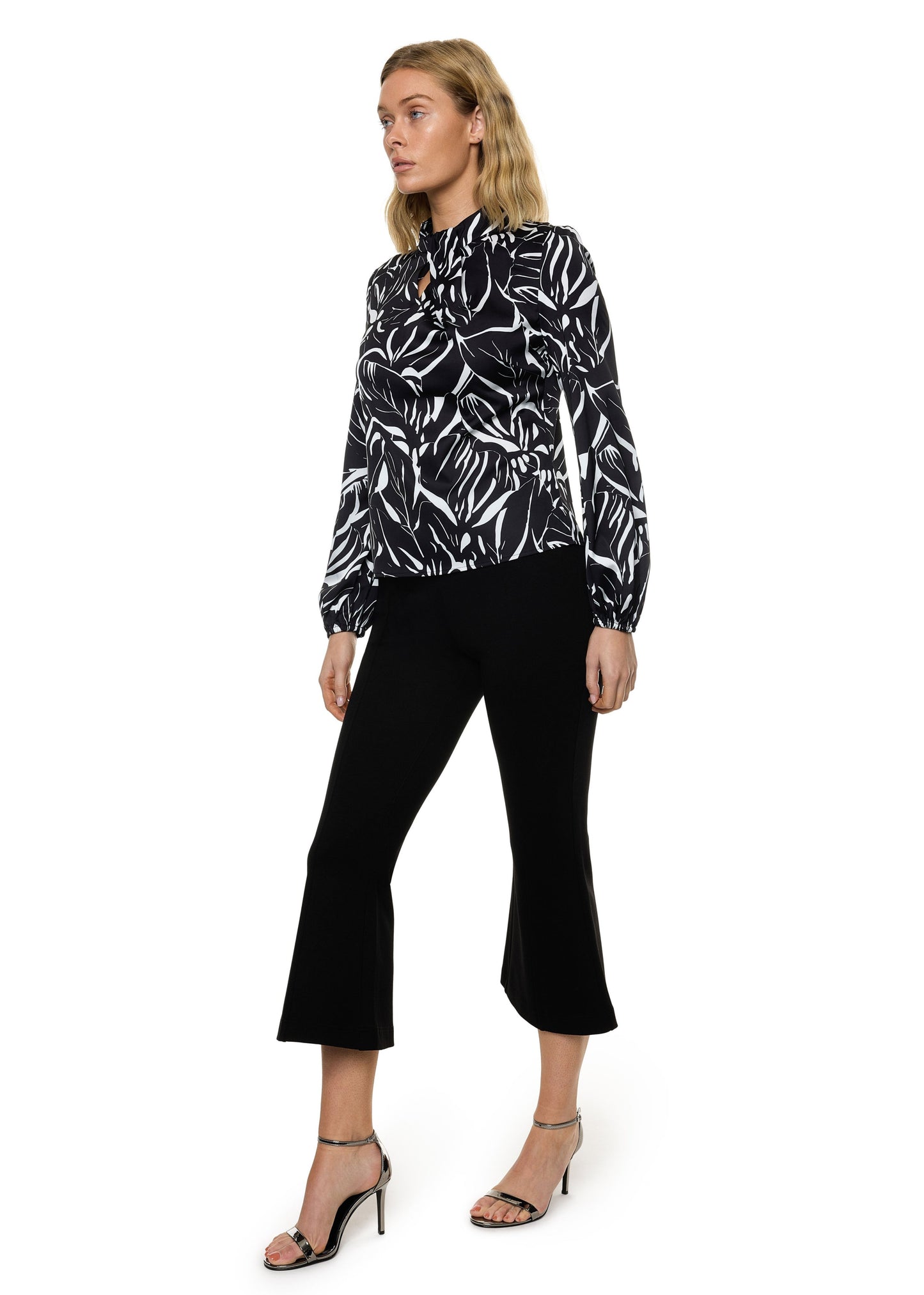 Draped Mock Neck Long Sleeve Shirt ( Print )