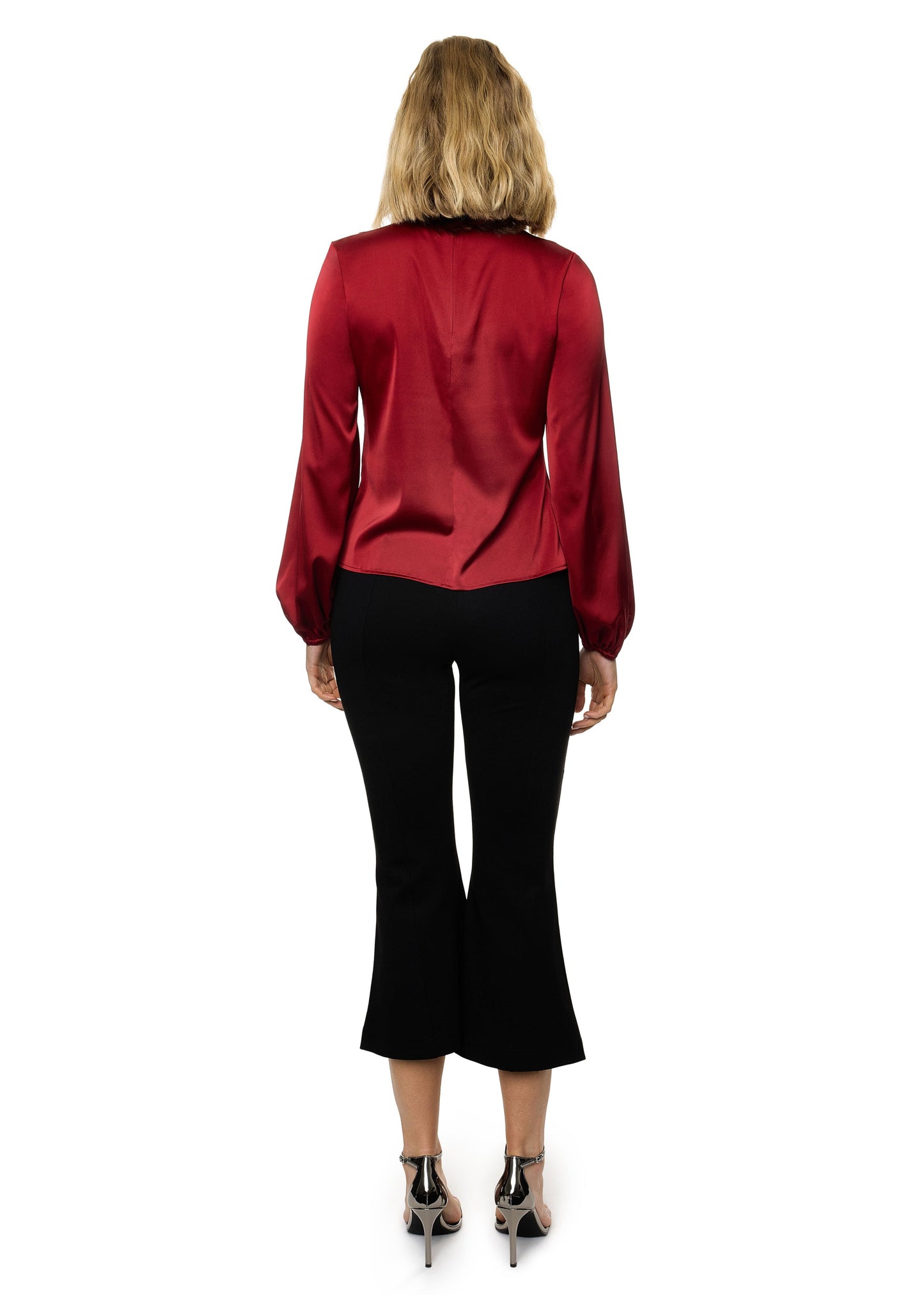 Draped Mock Neck Long Sleeve Shirt ( Solid )