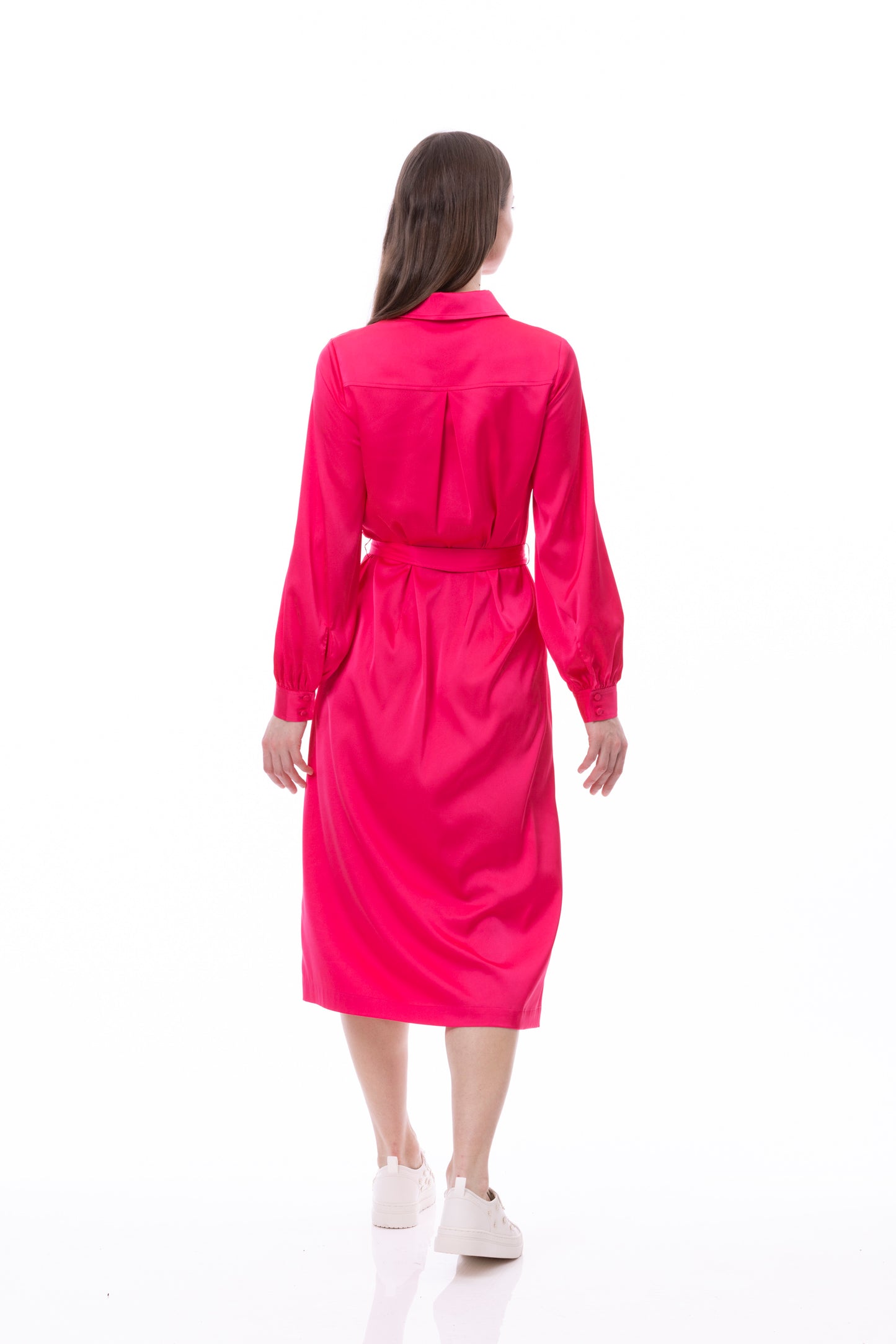 Button Down Long Sleeve Shirt Dress (Solid)