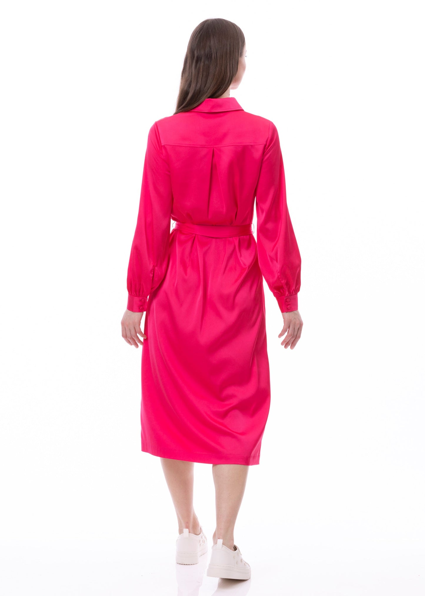 Button Down Long Sleeve Shirt Dress (Solid)