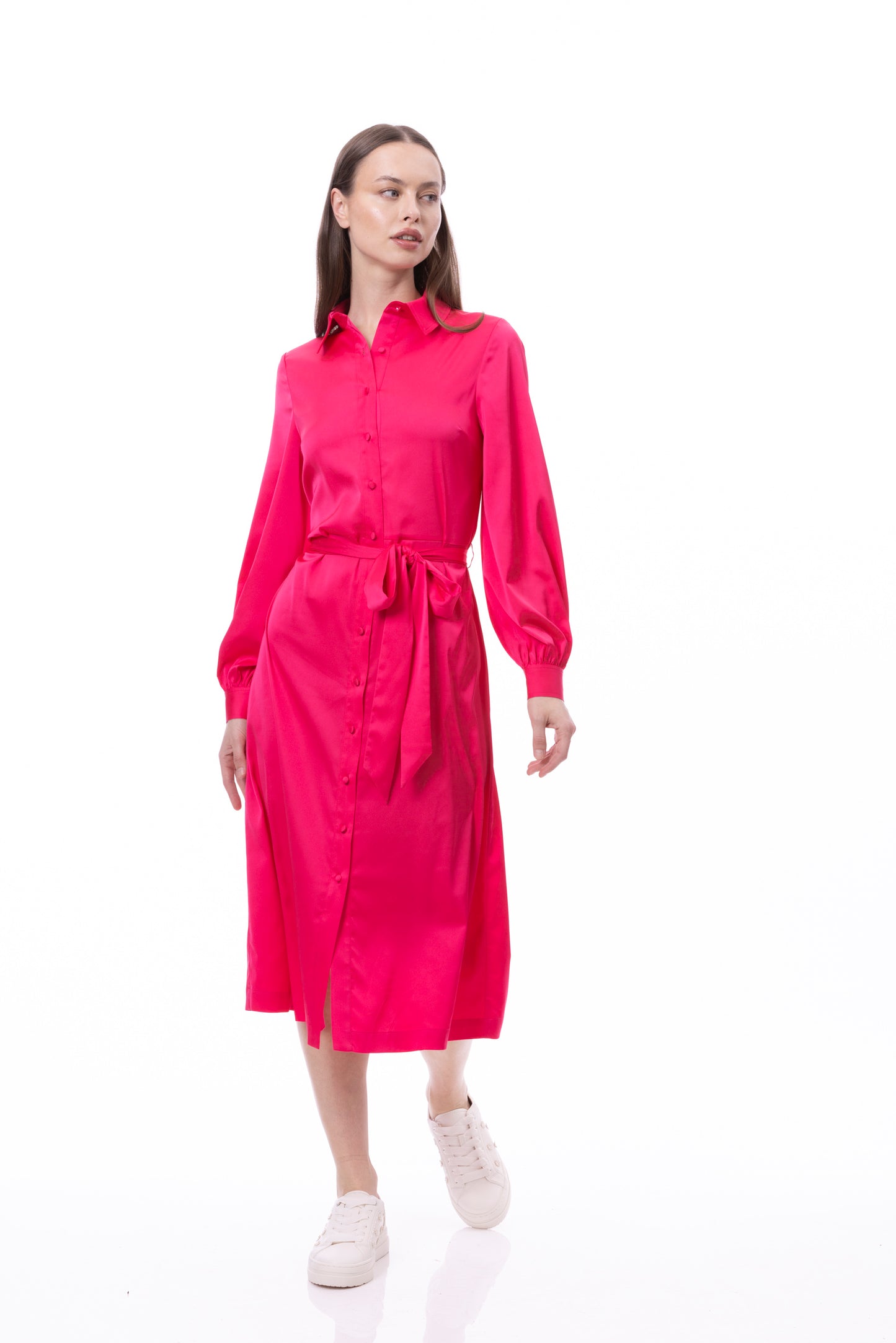 Button Down Long Sleeve Shirt Dress (Solid)
