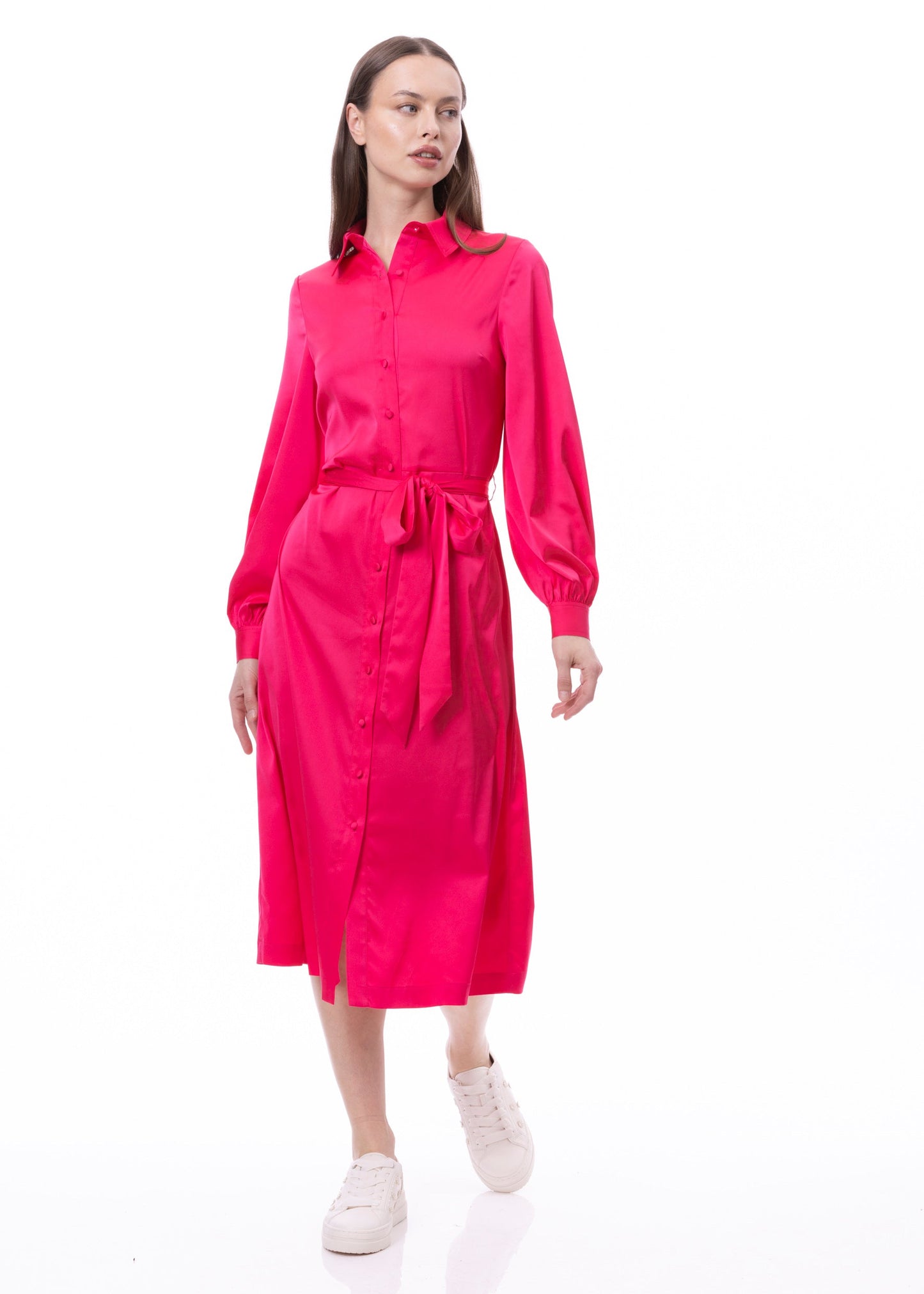 Button Down Long Sleeve Shirt Dress (Solid)