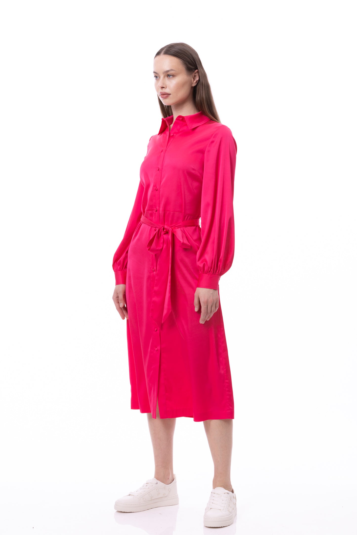 Button Down Long Sleeve Shirt Dress (Solid)