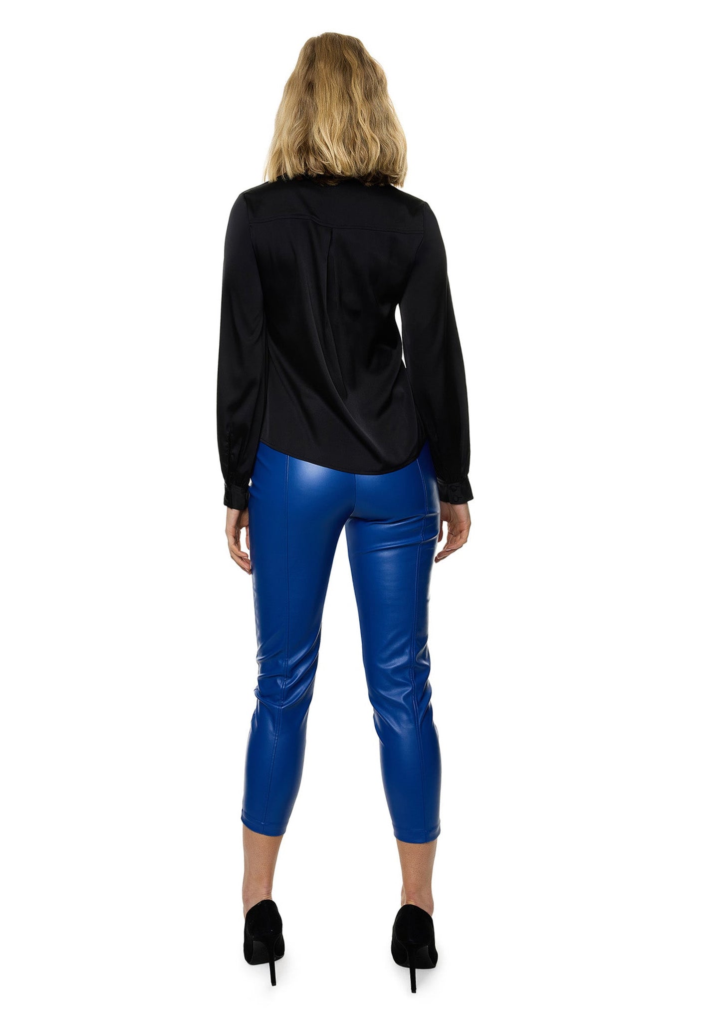 PU Leather Skinny Cigarettes Pant In Cobalt Solid