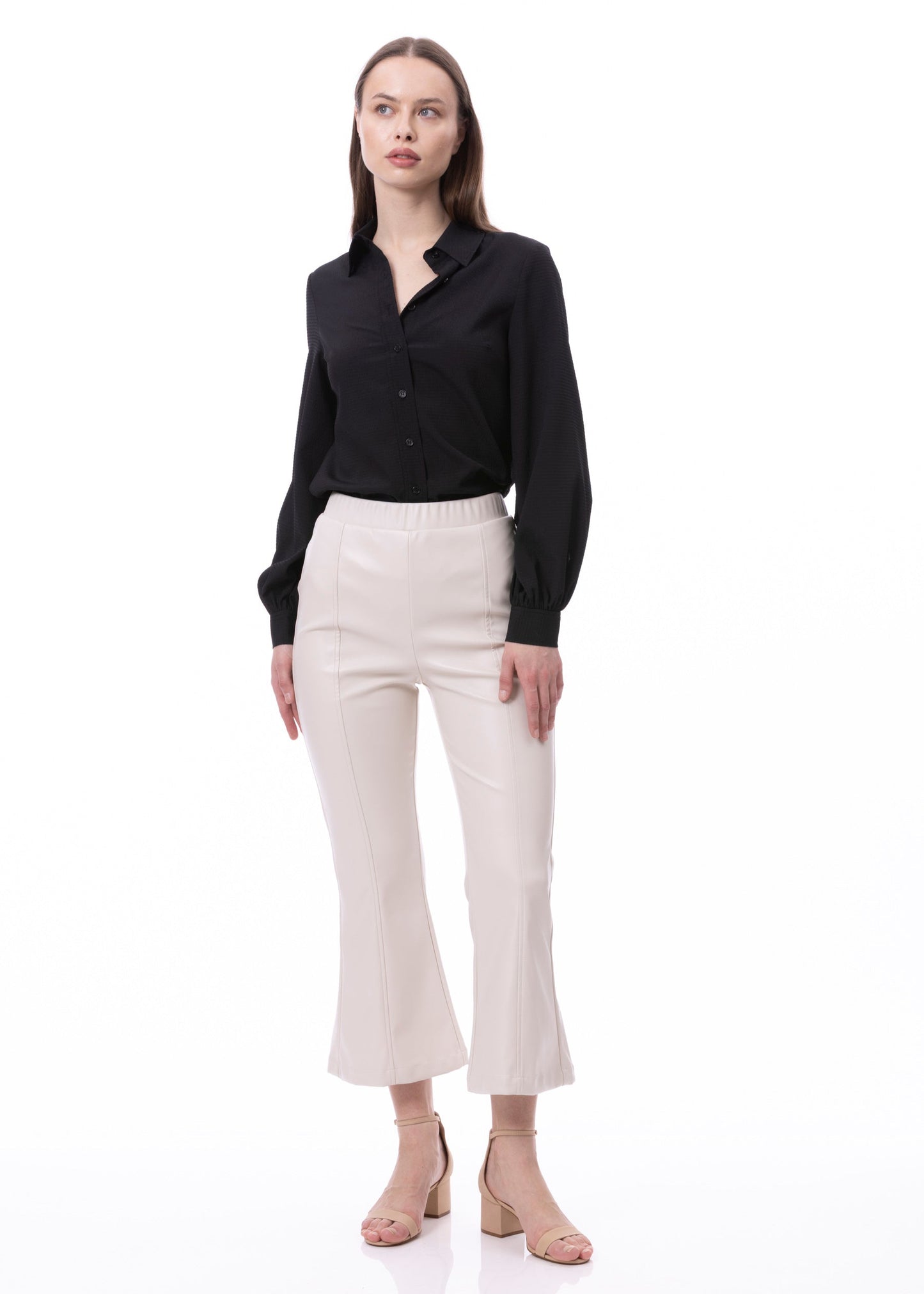 PU Leather Skinny Flare Pant (Solid)