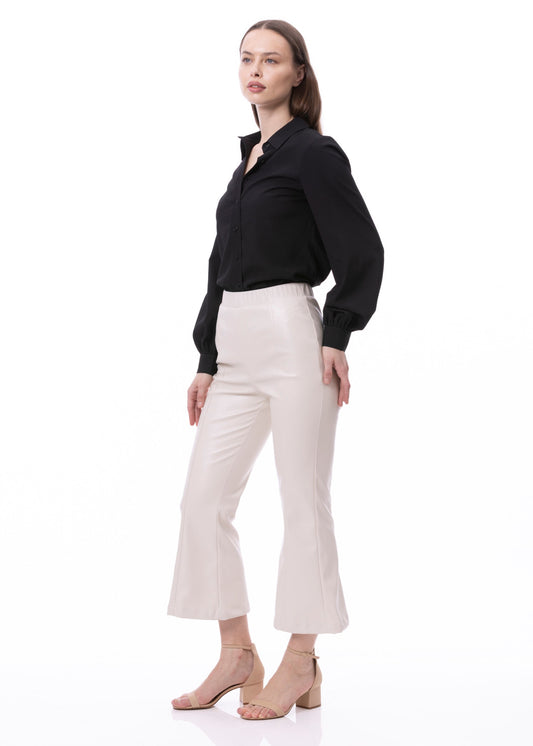 PU Leather Skinny Flare Pant In Khaki Solid