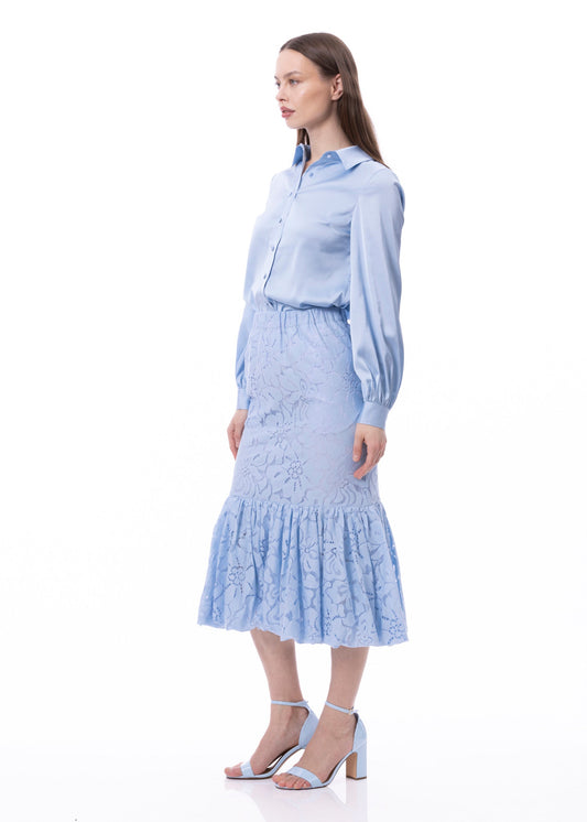 Balloon Flounce Elasticized Waist Sheath Lace Skirt With Pockets (Solid)