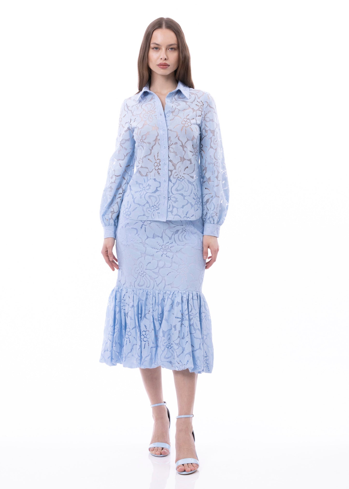 Button Down Long Sleeve Lace Shirt (Solid)