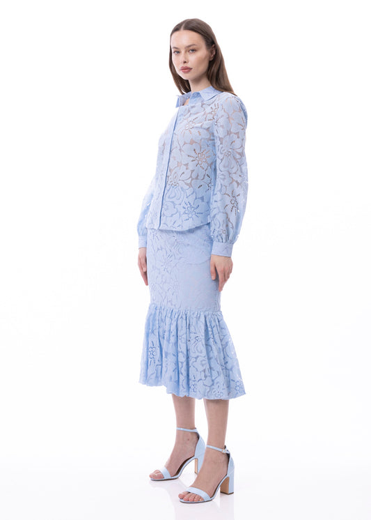 Button Down Long Sleeve Lace Shirt (Solid)