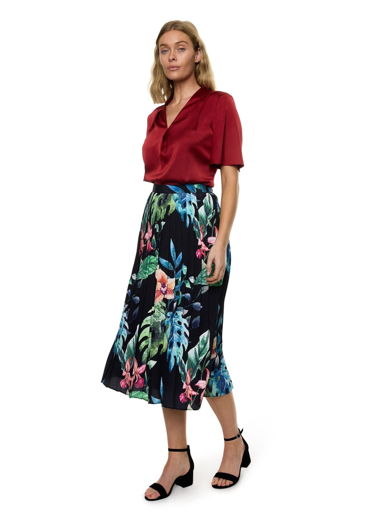 Pleated Midi Skirt (Print)