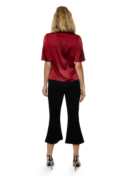 V-neck Pleat Detail Flutter Sleeve Blouse (Solid)