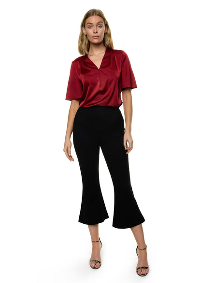 V-neck Pleat Detail Flutter Sleeve Blouse (Solid)