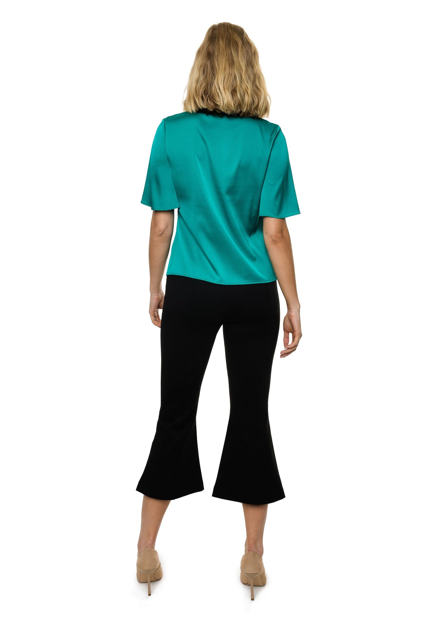 V-neck Pleat Detail Flutter Sleeve Blouse (Solid)