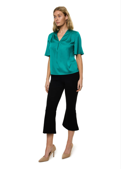 V-neck Pleat Detail Flutter Sleeve Blouse (Solid)