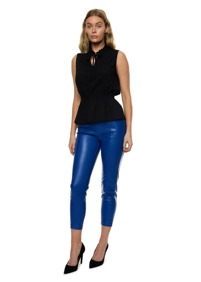 Front Neck Tie Smocked Waist Sleeveless Top (Solid)