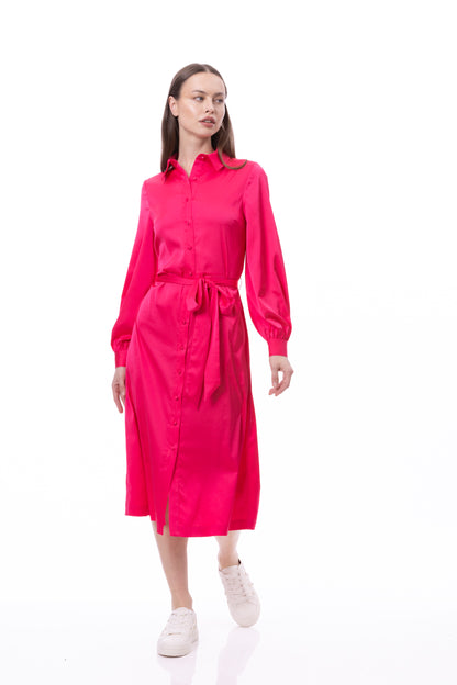Button Down Long Sleeve Shirt Dress (Solid)