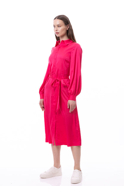 Button Down Long Sleeve Shirt Dress (Solid)