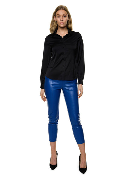 PU Leather Skinny Cigarettes Pant In Cobalt Solid