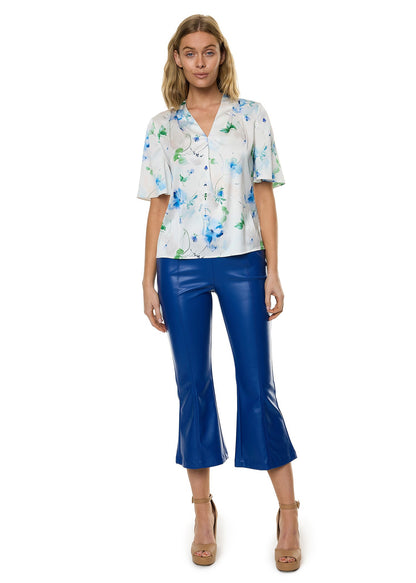 PU Leather Skinny Flare Pant In Cobalt Solid